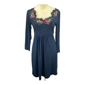 Boden Floral Appliqué and Rhinestone Long Sleeve Empire Waist Dress Size 4